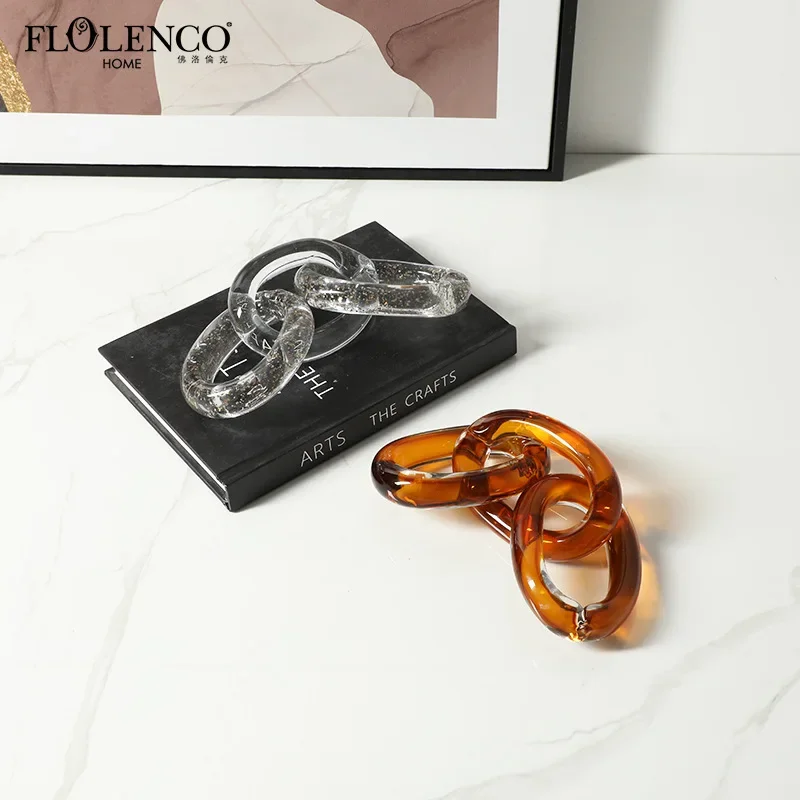 Glass Handicrafts Colorful Chain Abstract Three-loop Link Geometric Ring Decorative Figurines Home Decoration Accessories