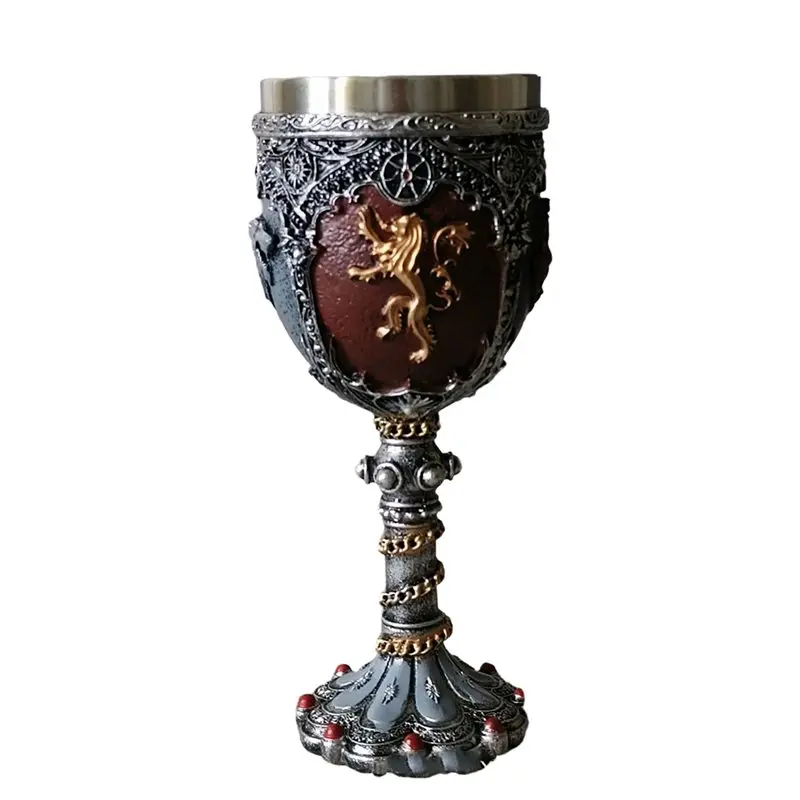 PZHI-3X Medieval Knight Badge Beer Mug Stainless Steel Resin Viking Red Wine Glass Medieval Wine Glass Utensils