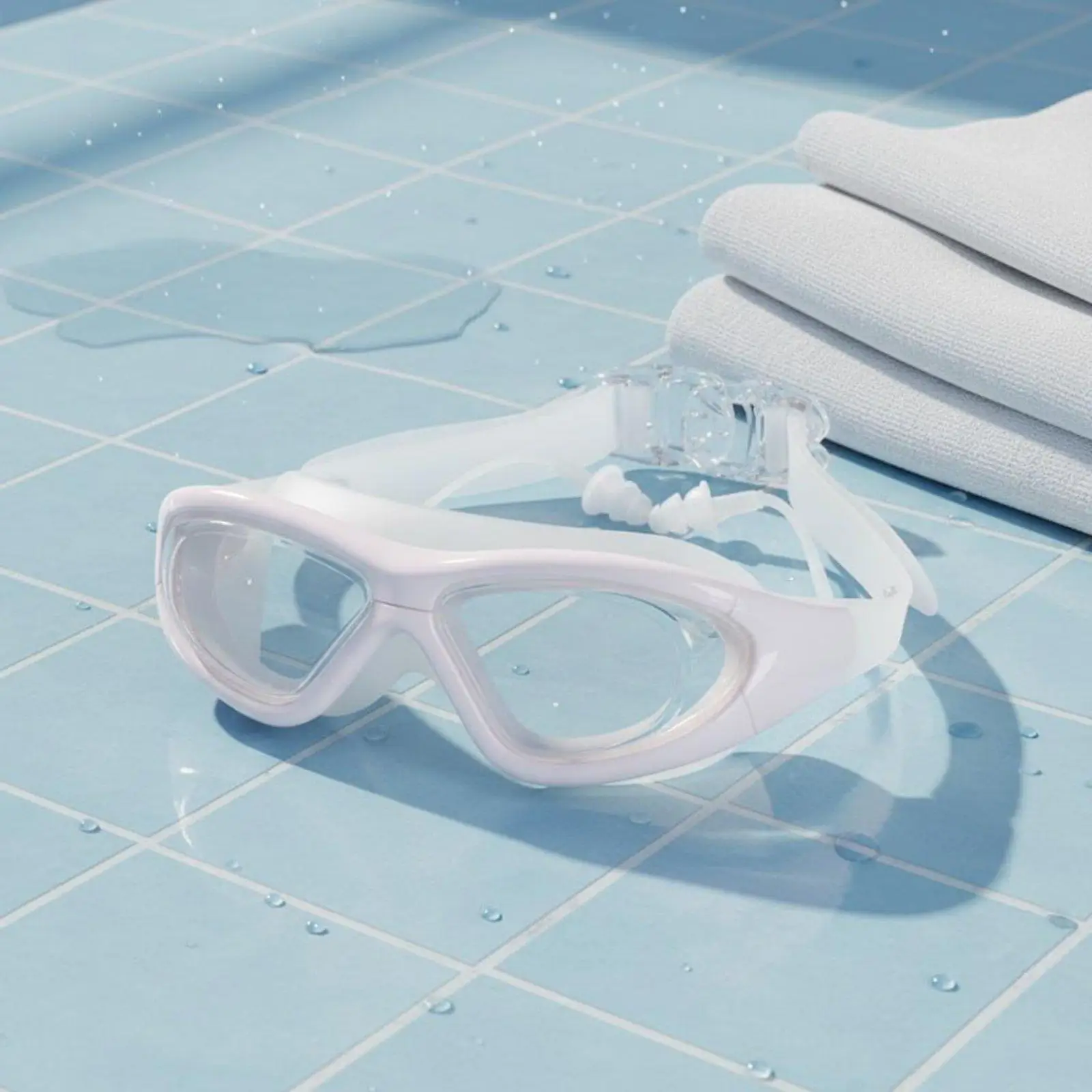 Adult Swimming Glasses Waterproof Leak Resistant PC Lens with Earplugs for Open Water Swimming and Diving Training