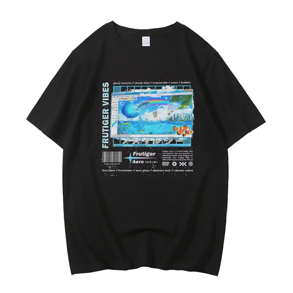 High Quality Cotton Frutiger Aero Fashion Collection Frutiger Vibes Men's T Shirts Funny Tees Short Sleeve Crew Neck T-Shirt