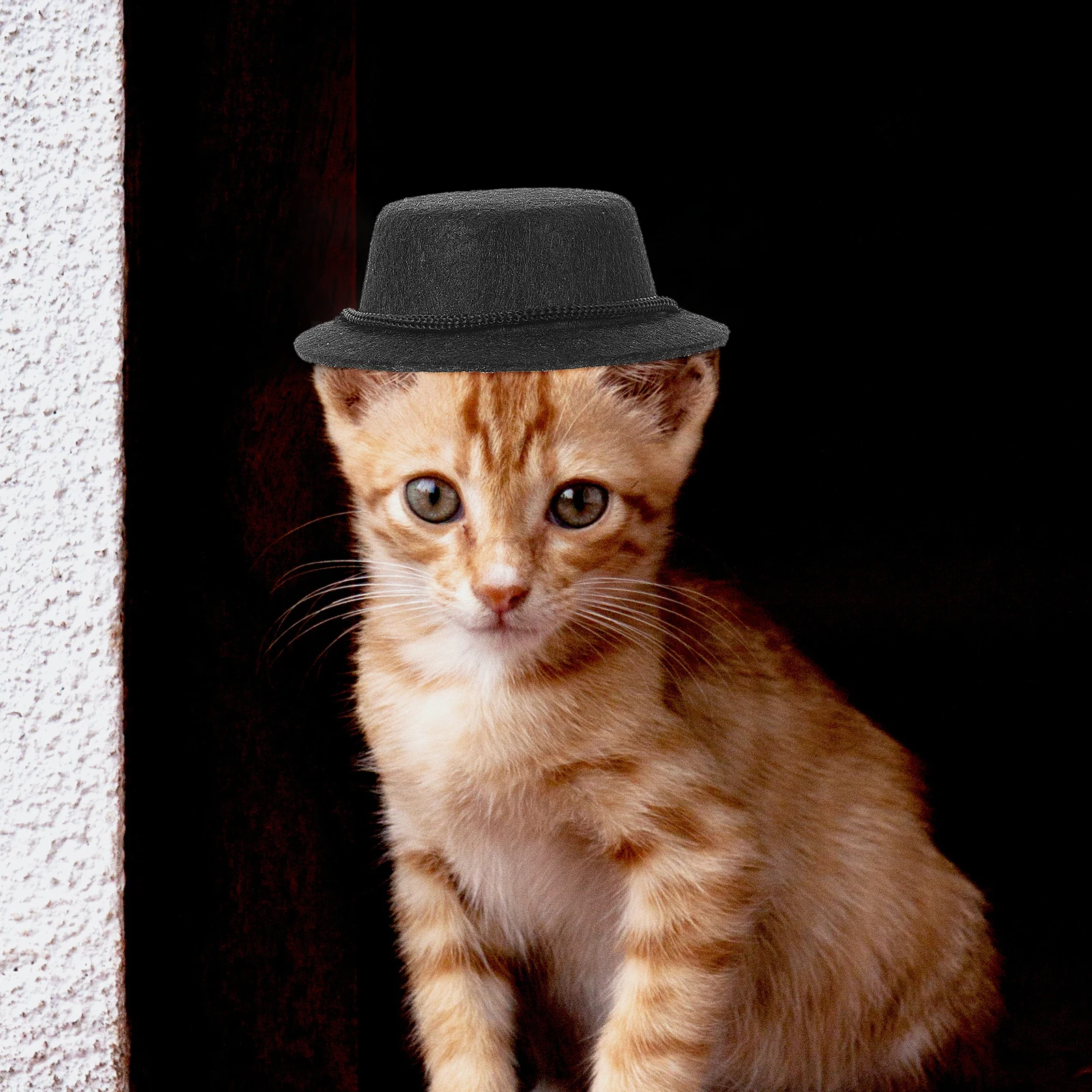 

Adorable Pet Bowler Hat And Bow Tie Set For Small Animals Party Costumes Durable Cloth Material