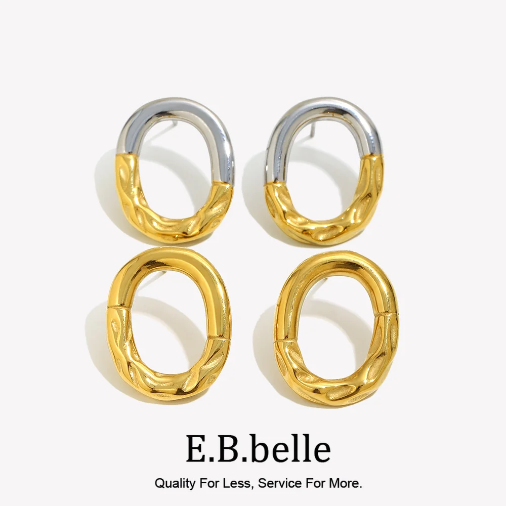 E.B.belle Minimalistischen Stil Mix Farbe Unregelmäßige Oval Hammer Muster Stud Ohrringe Für Frauen Mädchen Edelstahl Chic Schmuck
