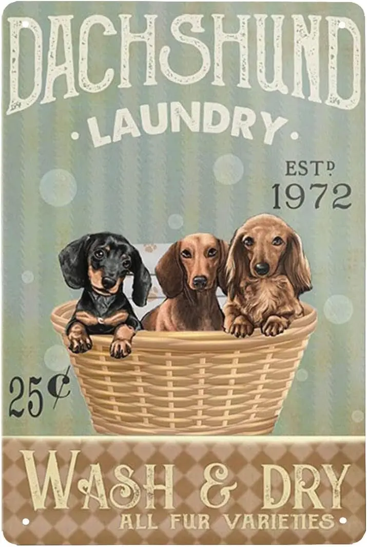 Funny Metal Sign Dachshund Dog laundry wash & dry all fur varieties Metal Sign Home Living Room Bar Club Wall Decor Vintage