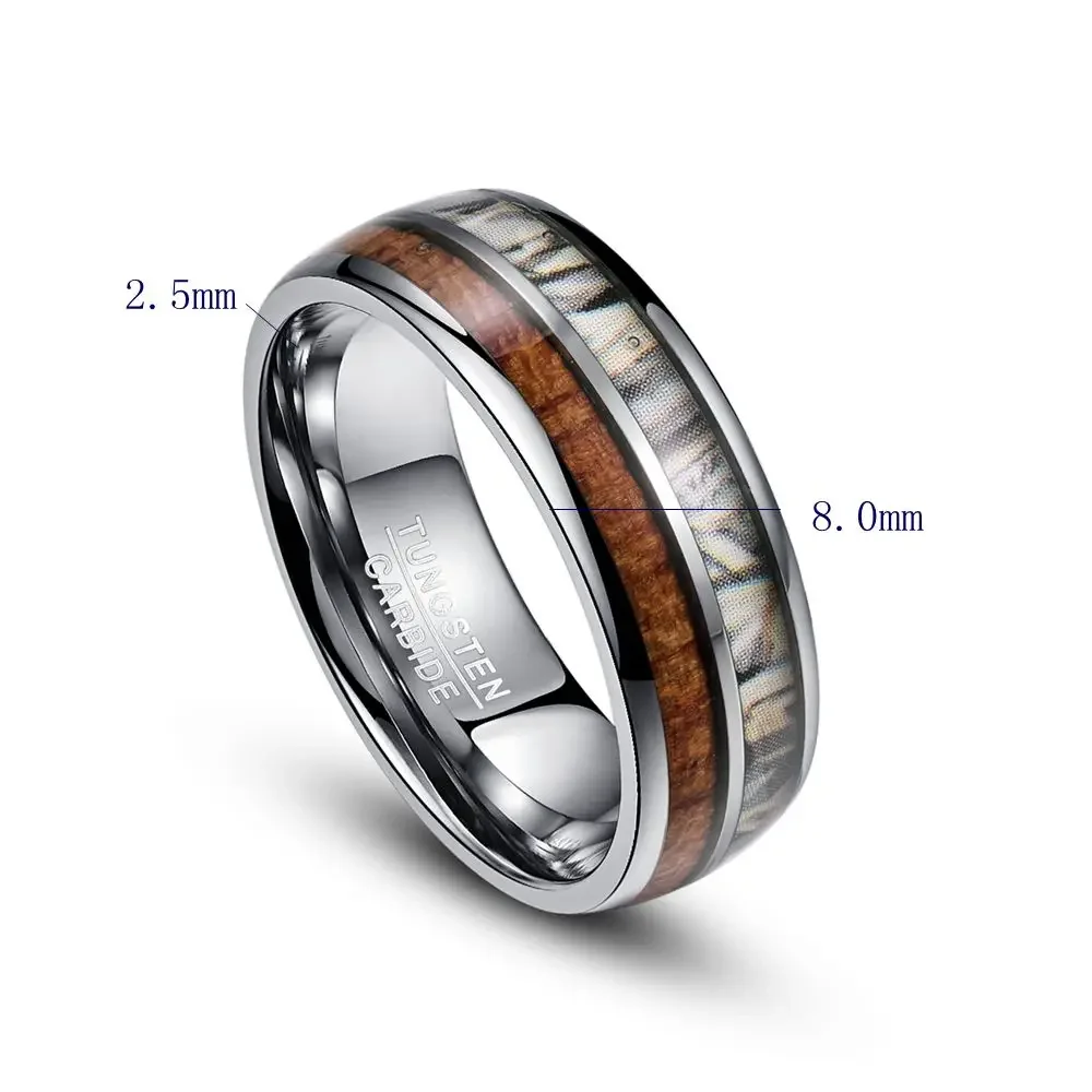 Nuncad 12 yards 8MM Wide Artichoke Wood Tungsten Steel Ring 2.5MM thickness red Camouflage rings T088R Jewelry rings