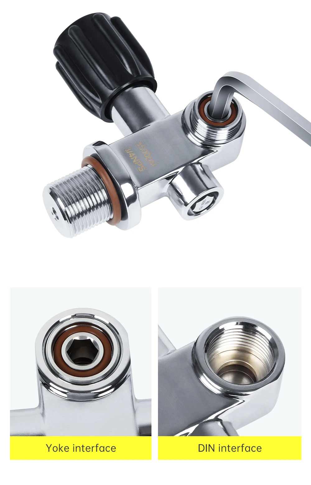 DIDEEP 3500Psi Tauchflaschenventil, Hochdruck DIN und YOKE 3/4-14NPSM Gewindeventil, Tauchflaschenzubehör – Detail 7