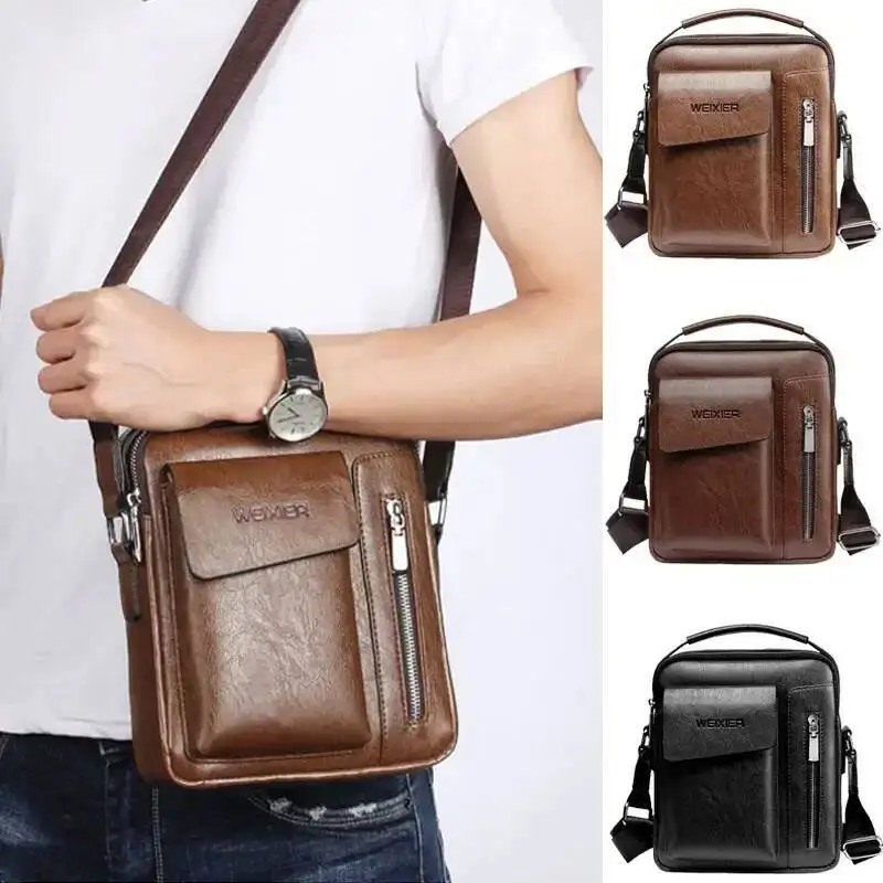 Borsa a tracolla da uomo in pelle PU con tracolla vintage a spalla casual, borsa a tracolla da uomo