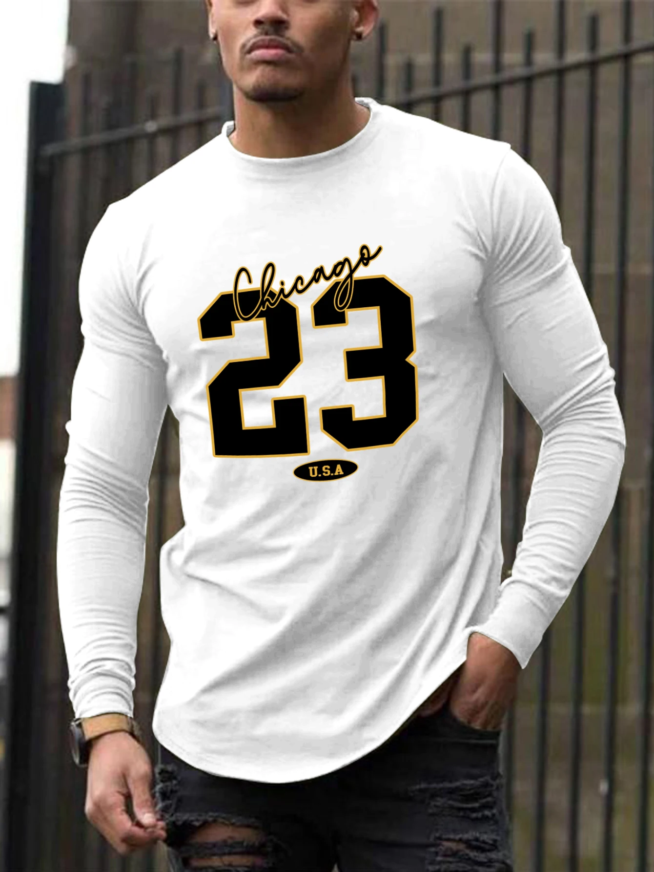 2026 Men's Basic Versatile Long Sleeved T-shirt Men's Printed Round Neck Long Sleeved T-shirt Trendy Casual And Comfortable Top