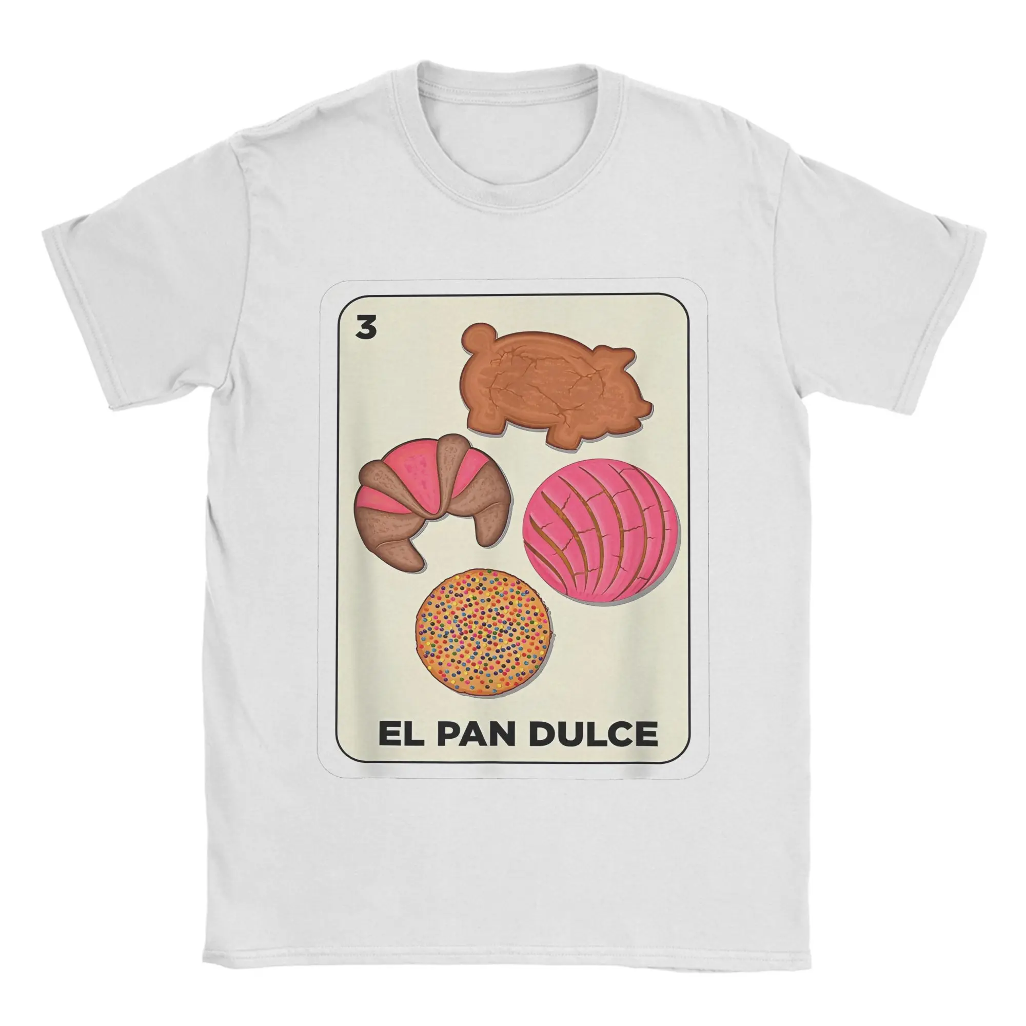 Pan Dulce Conchas Mexican Spanish Bingo Card T-Shirt Men  Vintage 100% Cotton Tees O Neck Short Sleeve T Shirt Summer Clothing