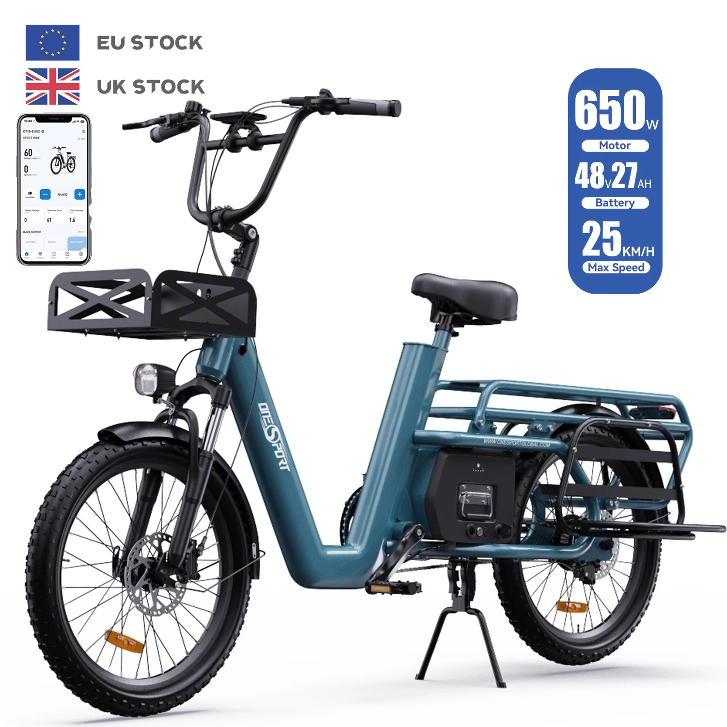 

ONESPORT HOT SELL Europe Warehouse Electric Cargo Bike OT01 Large Capacity High Horsepower Long Range