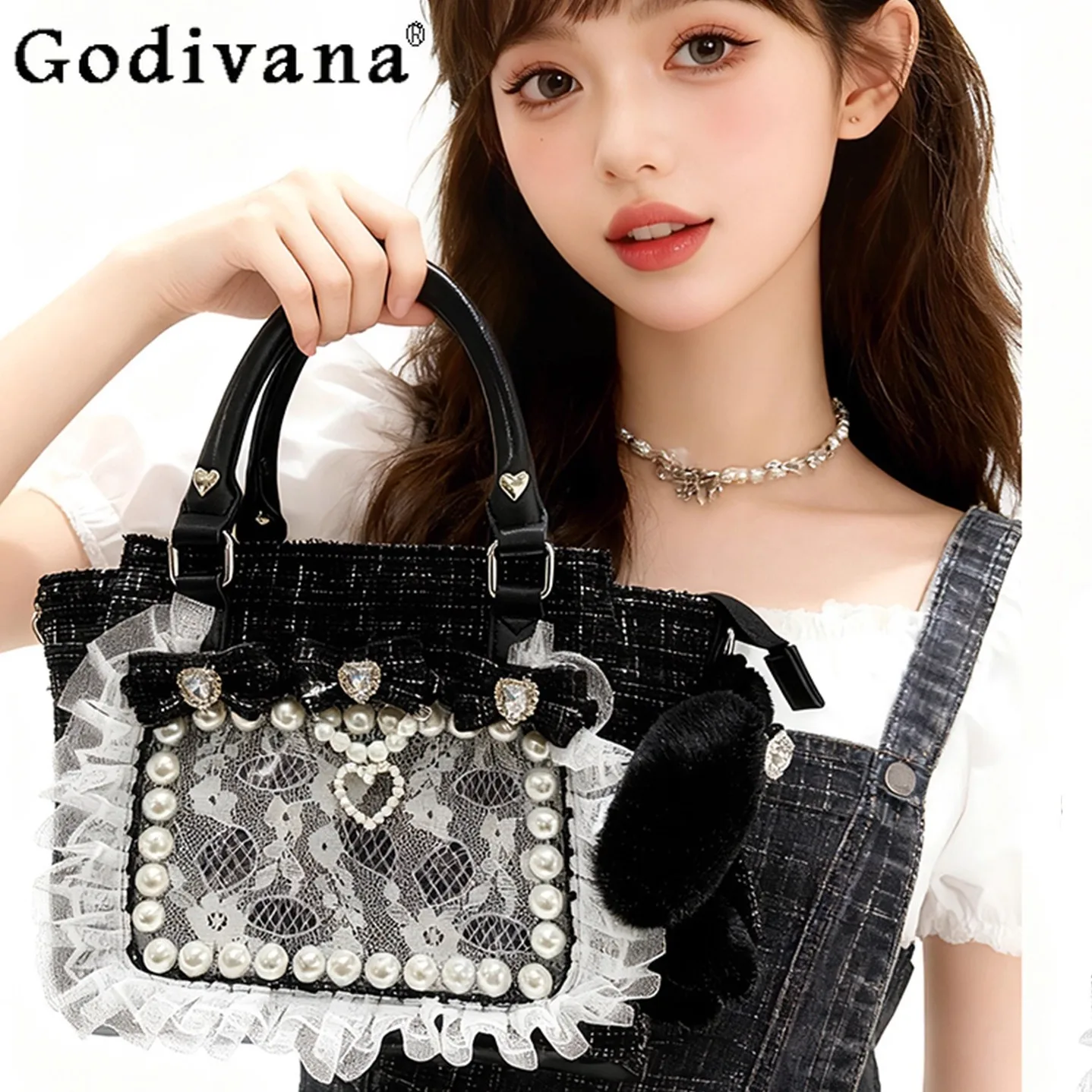 

2D Japanese Style Girl Original Lolita Comic Exhibition Pain Bag Bowknot Landmine Style Cute Doll Feel Large Capacity Handbag