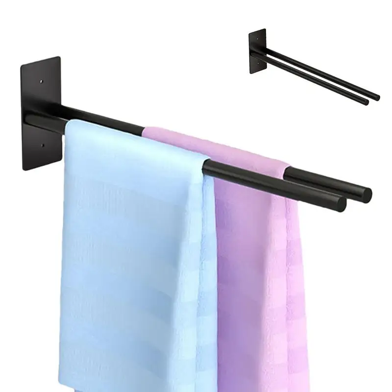 Adhesive Bath Towel Bar Self Adhesive Hand Towel Holder Carbon Steel Bath Wall Shelf Rack Towel Stick On Sticky Hanger Double