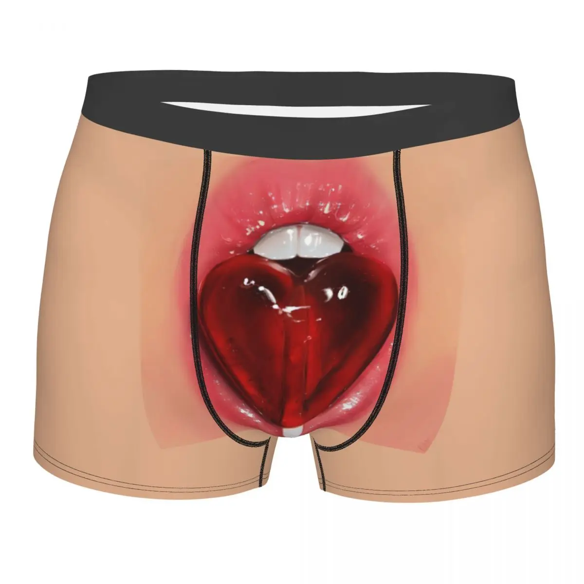 Funny Boxer Shorts Panties Briefs Men Sexy Red Lips With A Lollipop Underwear Mid Waist Underpants for Homme Plus Size