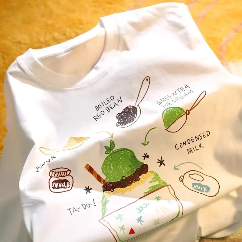 

Белая футболка с коротким рукавом с героями мультфильмов, женская летняя футболка 2024, новый топ с круглым вырезом в стиле Харадзюку, повседневная летняя футболка