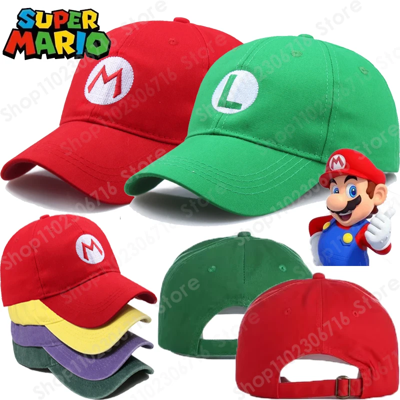 

New Super Mario Baseball Cap Women Anime Character Letters Cotton Embroidered Visor Cartoon Children Cosplay Man Birthday Gift