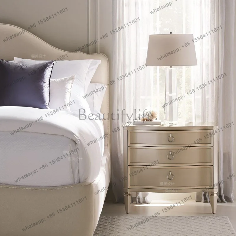 

American country fabric double bed engraved light luxury modern simple champagne bedside table