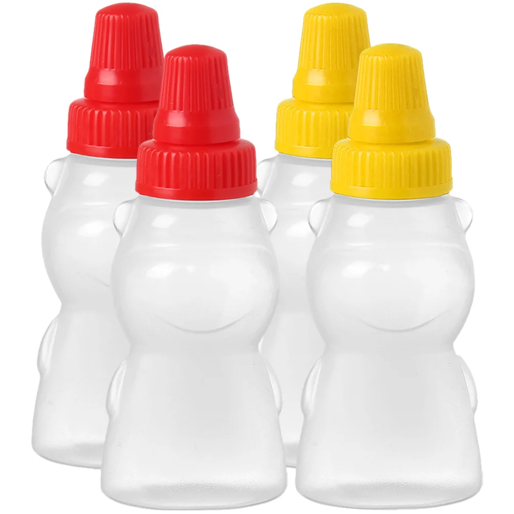 

4 Pcs Bear Sauce Bottle Small Hot Bottles Condiment Containers Mini Salad Dressing