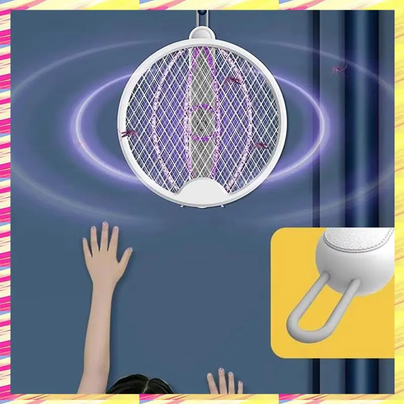 

ABJJ Electric Fly Swatter Racket Foldable Bug Zapper Racket Portable 3 In 1 Fly Swatter Electric With USB Rechargeable Base