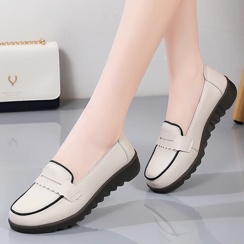 Women Leather Shoes Moccasins Flat Shoes Comfortable Female Casual Walking Shoes Fashion Non-slip Women Loafers Zapatos De Mujer