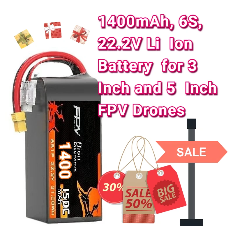 

1400mAh, 6S, 22.2V Li Ion Battery for 3 Inch and 5 Inch FPV Drones