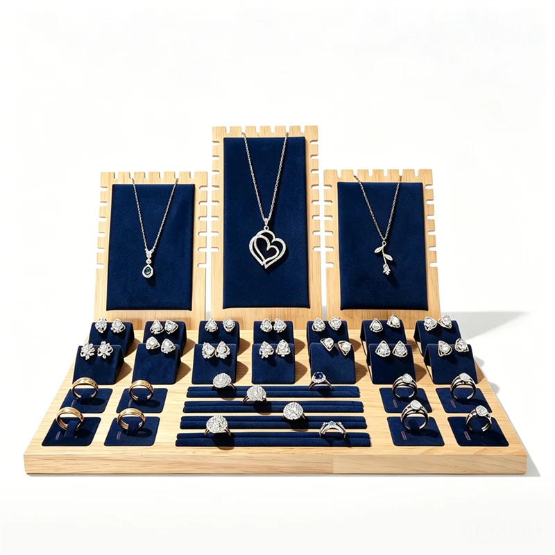 Solid Wood Detachable Jewelry Display Stand Necklace Pendant Earrings Ring Bracelet Display Prop Jewelry Set Display Stand