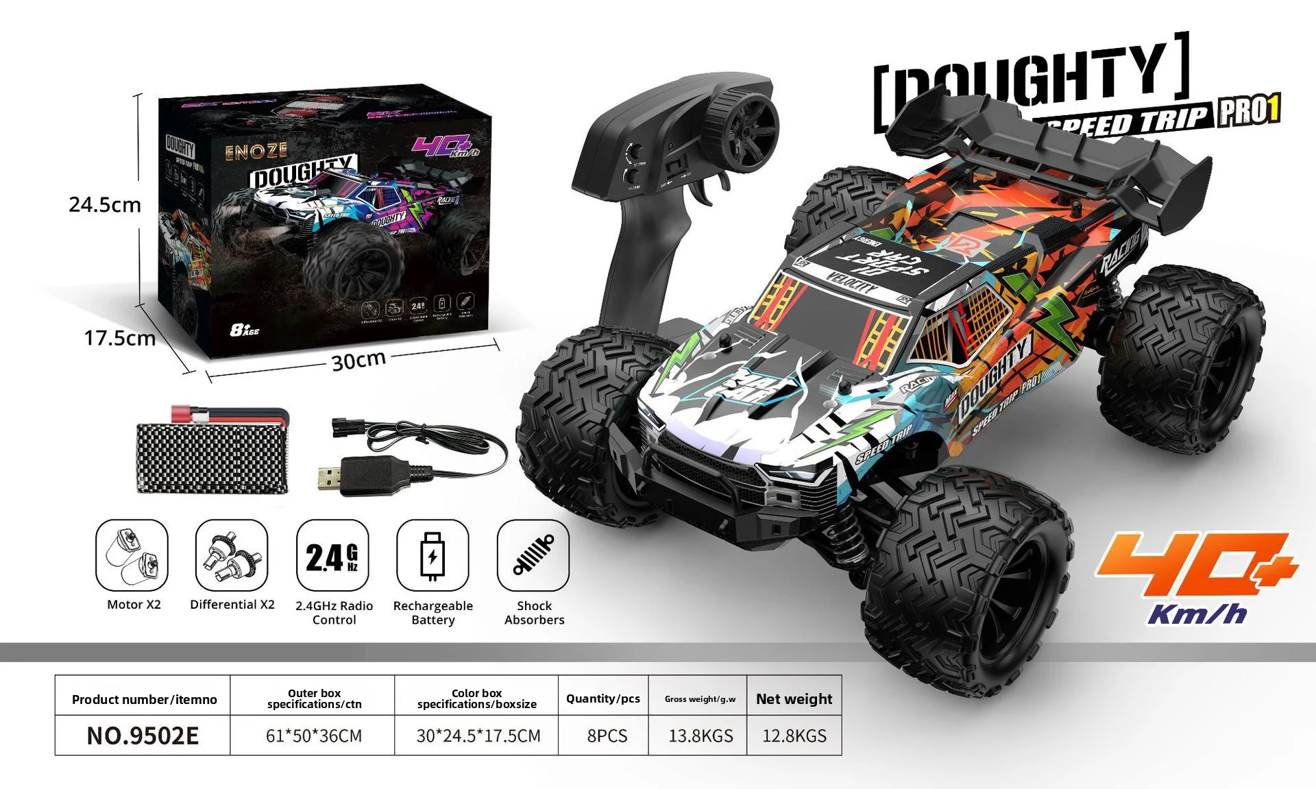 9502E 1/16 مقياس RC Rock Crawler، شاحنة عالية السرعة للطرق الوعرة 2.4G 4WD مع أضواء LED، مركبة تسلق 40KM/H للبالغين
