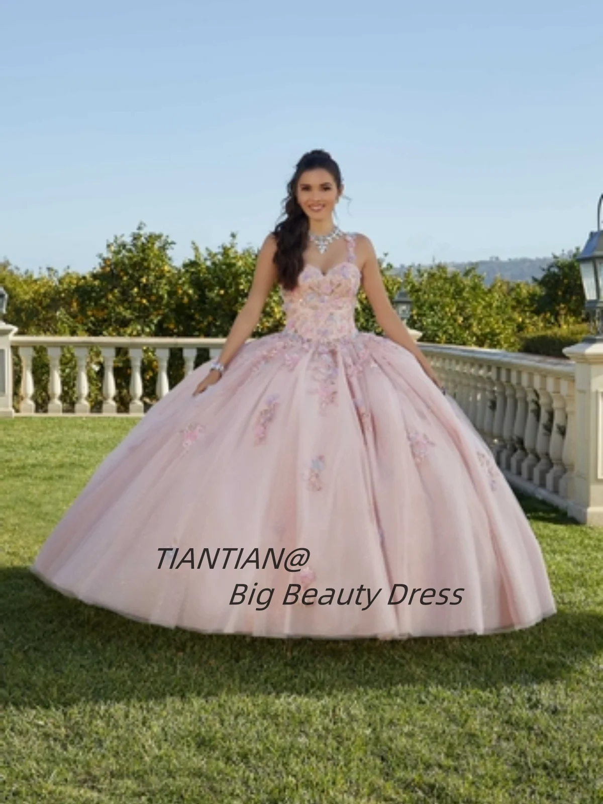 

Элегантное блестящее платье Quinceanera с цветами и аппликациями, расшитое бисером, бальное тюлевое платье, индивидуальное платье de 15, quinceañera