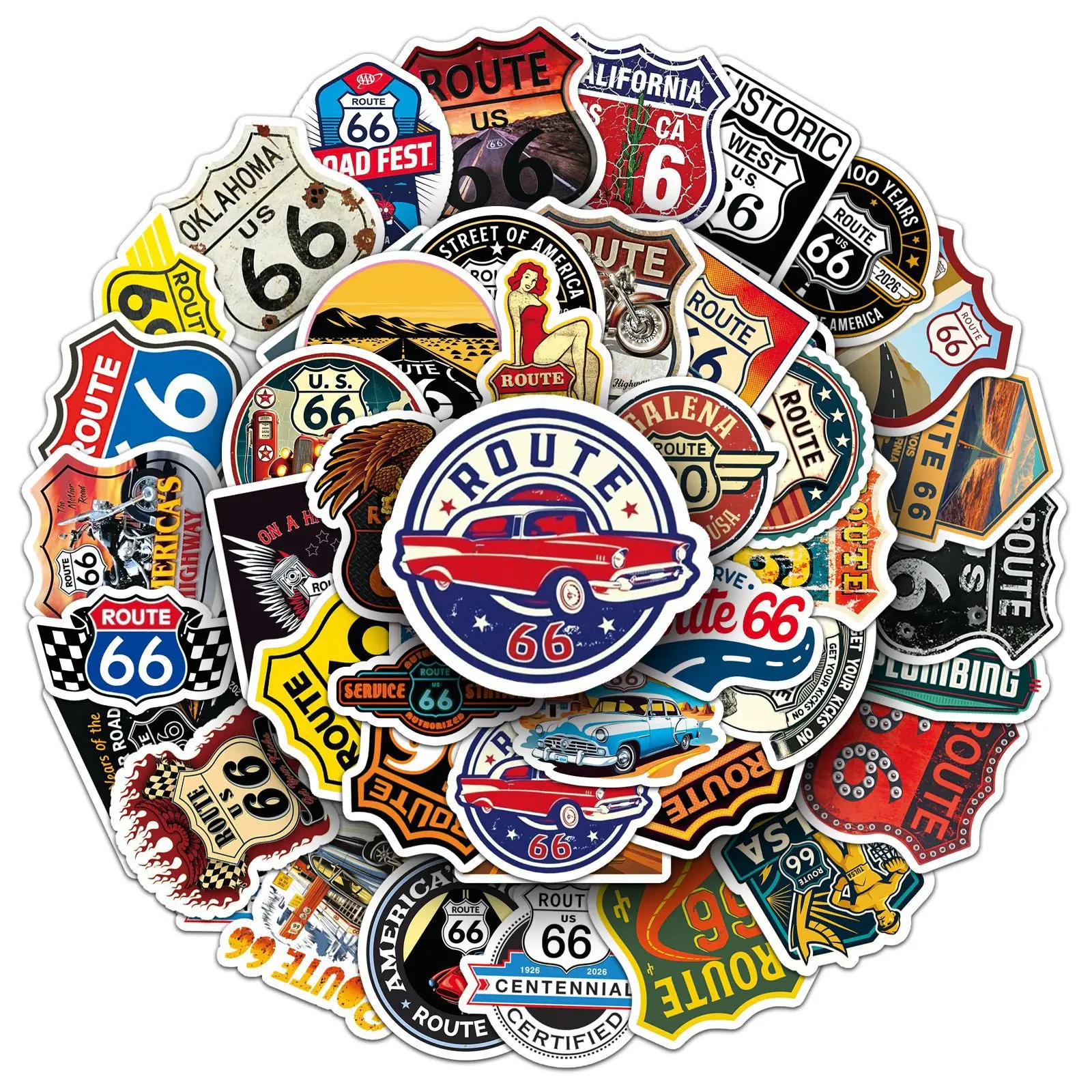 

50PCS Cartoon Route 66 Graffiti Sticker Waterproof Decal Gift DIY Phone Case Water Cup Laptop Stationery Box Waterproof Sticker