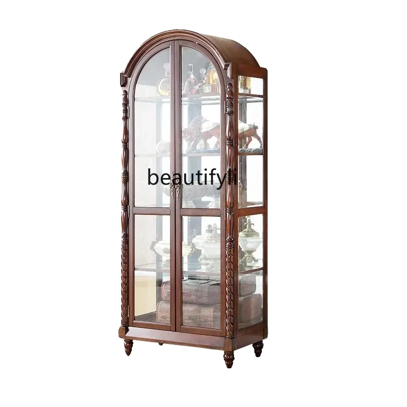 

American double-door wine cabinet European retro arched home living room wall glass display cabinet
