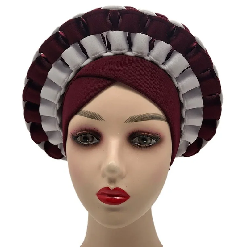 Turbans for Women African Head Wraps Handmade Auto Gele Aso Oke Designs Pattern Scarf Hood Cover Inner Hijab Cap Robe Headtie