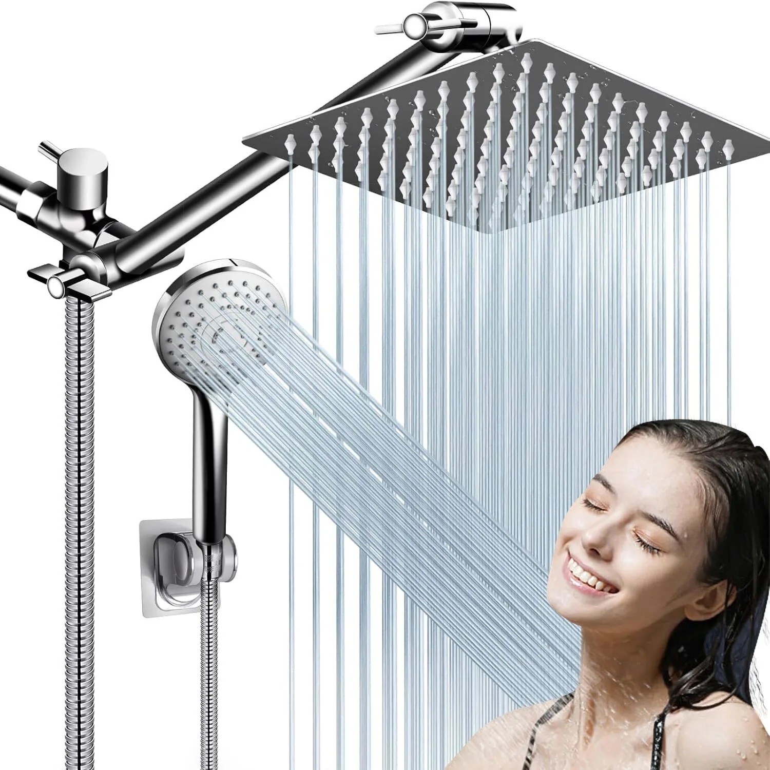 

8 inch Chrome Shower Head with Handheld Spray Combo High Pressure Adjustable Arm