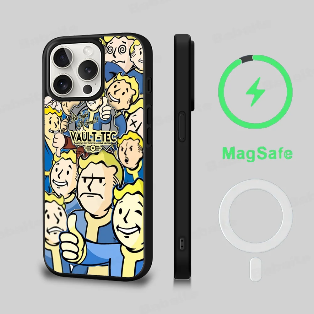 V-Vault-Boy  Phone Case Magesafe Magnetic Wireless Charge Case For iPhone 16 11 12 13 14 15 Pro Max Plus Mini