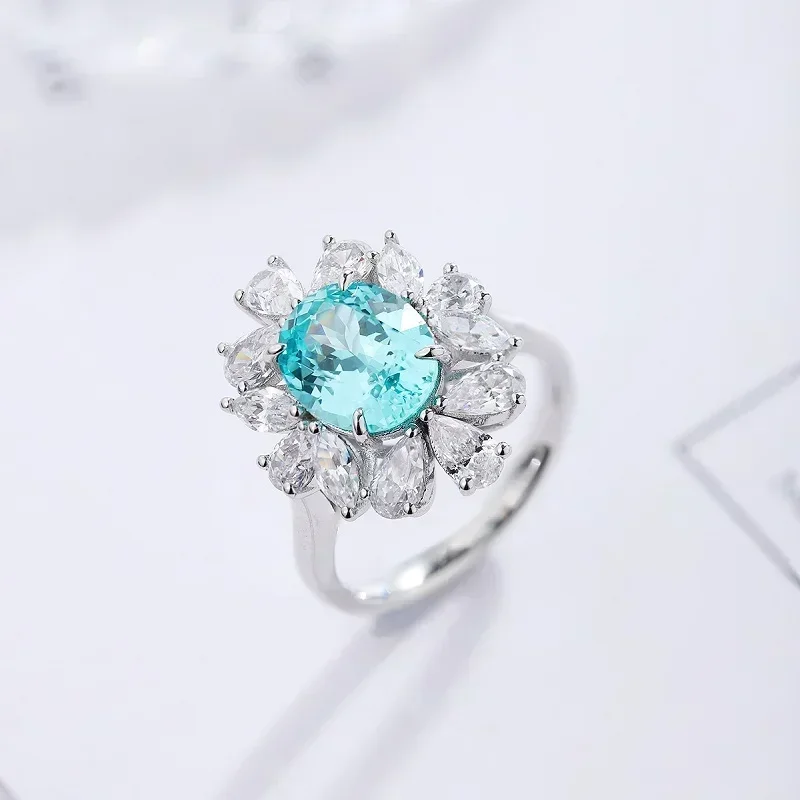 RUIF2023-Bague de fiançailles en argent S925 pour femme, saphir Paraiba cultivé en laboratoire, forme nar, 4,364 ct, offre spéciale