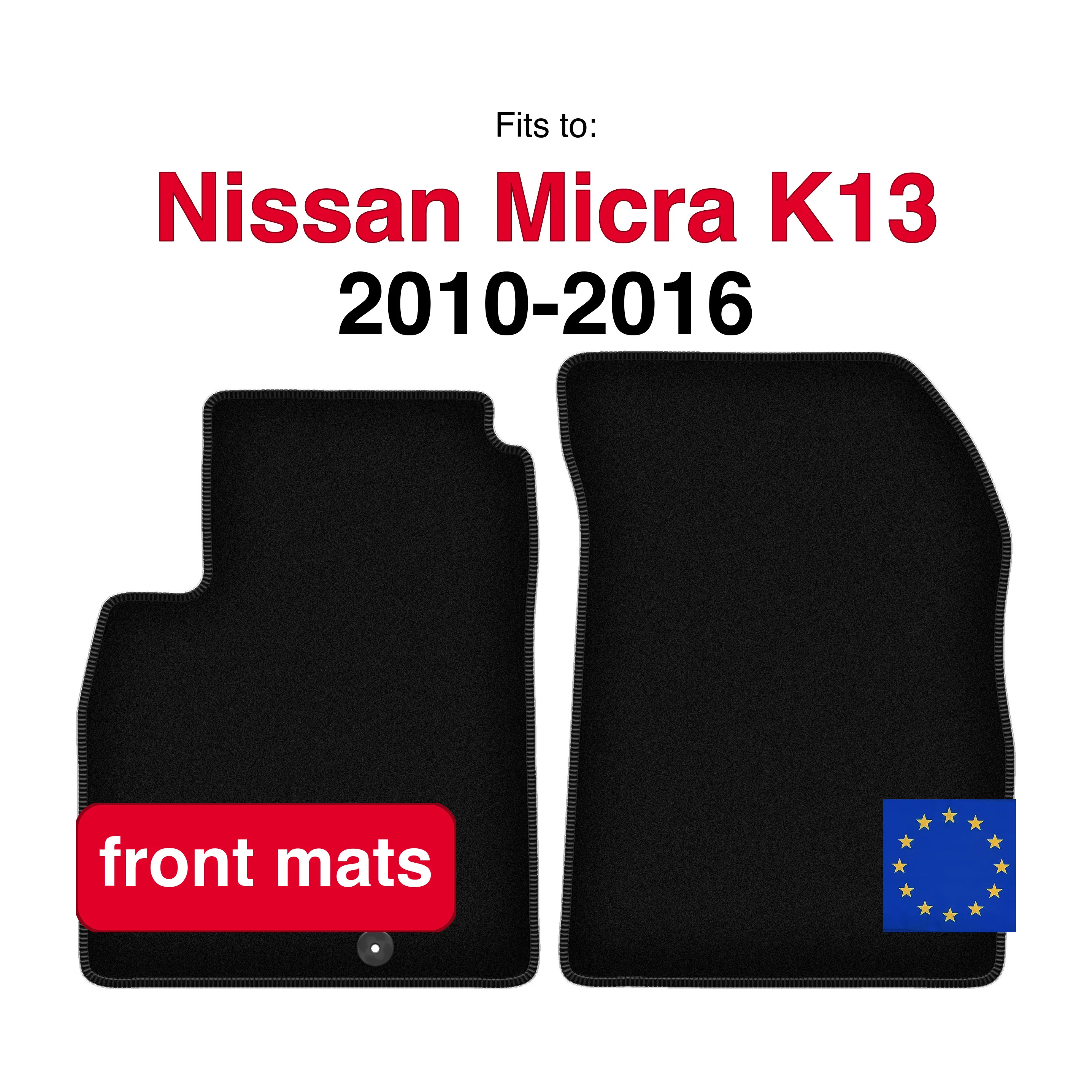 Velours vloermatten voor Nissan Micra K13 hatchback (2010-2016) - Zwart (2 stuks) set auto vloermatten voor