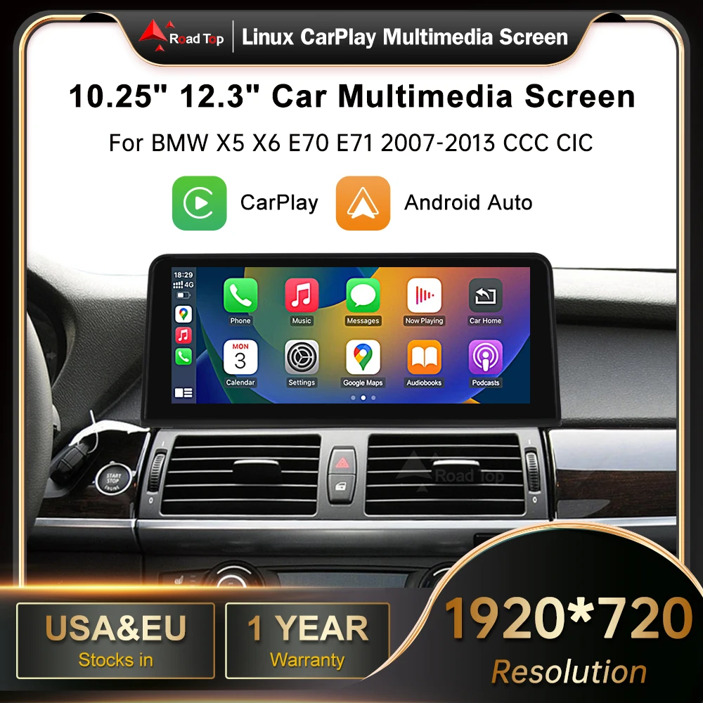 

10.25' 12.3' Wireless Carplay For BMW X5 X6 E70 E71 2007-2013 CCC CIC Multimedia Display Touch Screen Android auto Head Unit