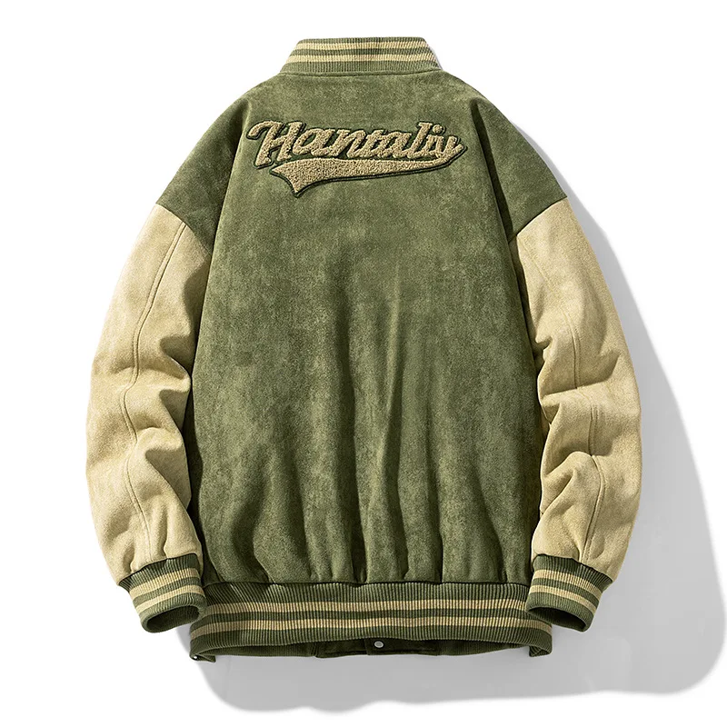 Jacket Men's Autumn and Winter Stand Collar Suede Couple Wear American Baseball Uniform Fashion Brand Coat Fleece-lined