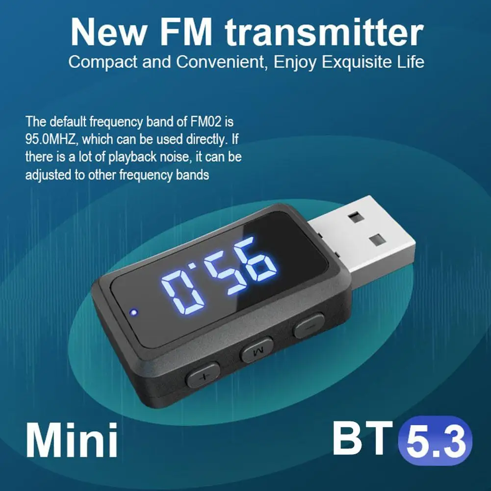 Car Bluetooth 5.3 MP3 Receiver Mini USB Power Hands-Free FM Display Mic Audio Portable Car Wireless Source Transmitter Adap Z4E4