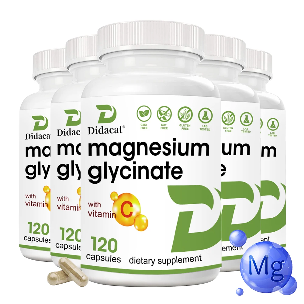 Magnesium Glycinate Supplement 1000 Mg with Vitamin C, Highly Absorbable, for Women and Men, Non-GMO Vegetable Capsules