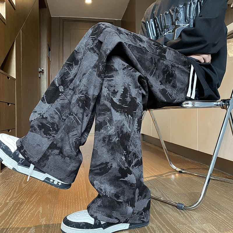 

Korean Style Tie-dye Print Casual Pants Black Mopping Trousers Men Autumn Fashion Streetwear Pants Unisex Plus Size 5XL-M