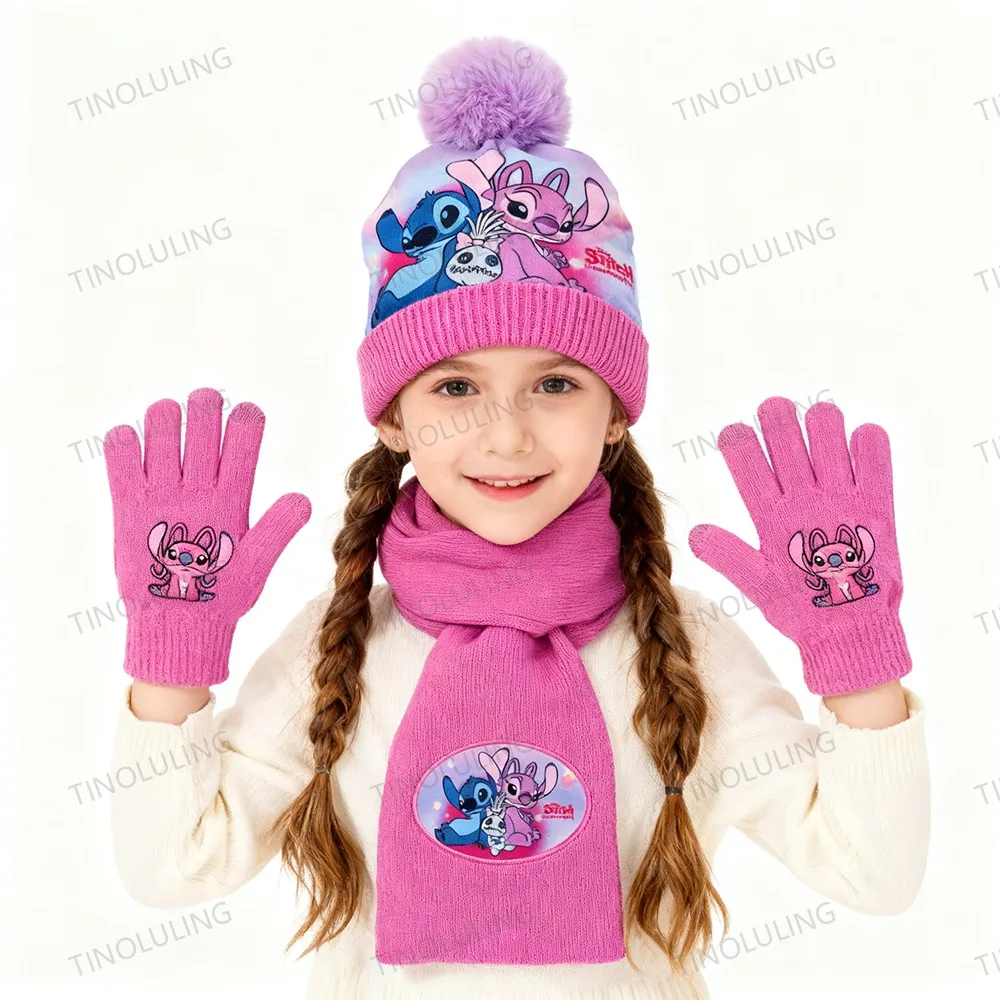 

Stitch Knitted Hats for Baby Girls Winter Warm Kids 3pcs/set Children's Beanie Caps Toddler Boys Mickey Hat,Scarf;Gloves Outdoor