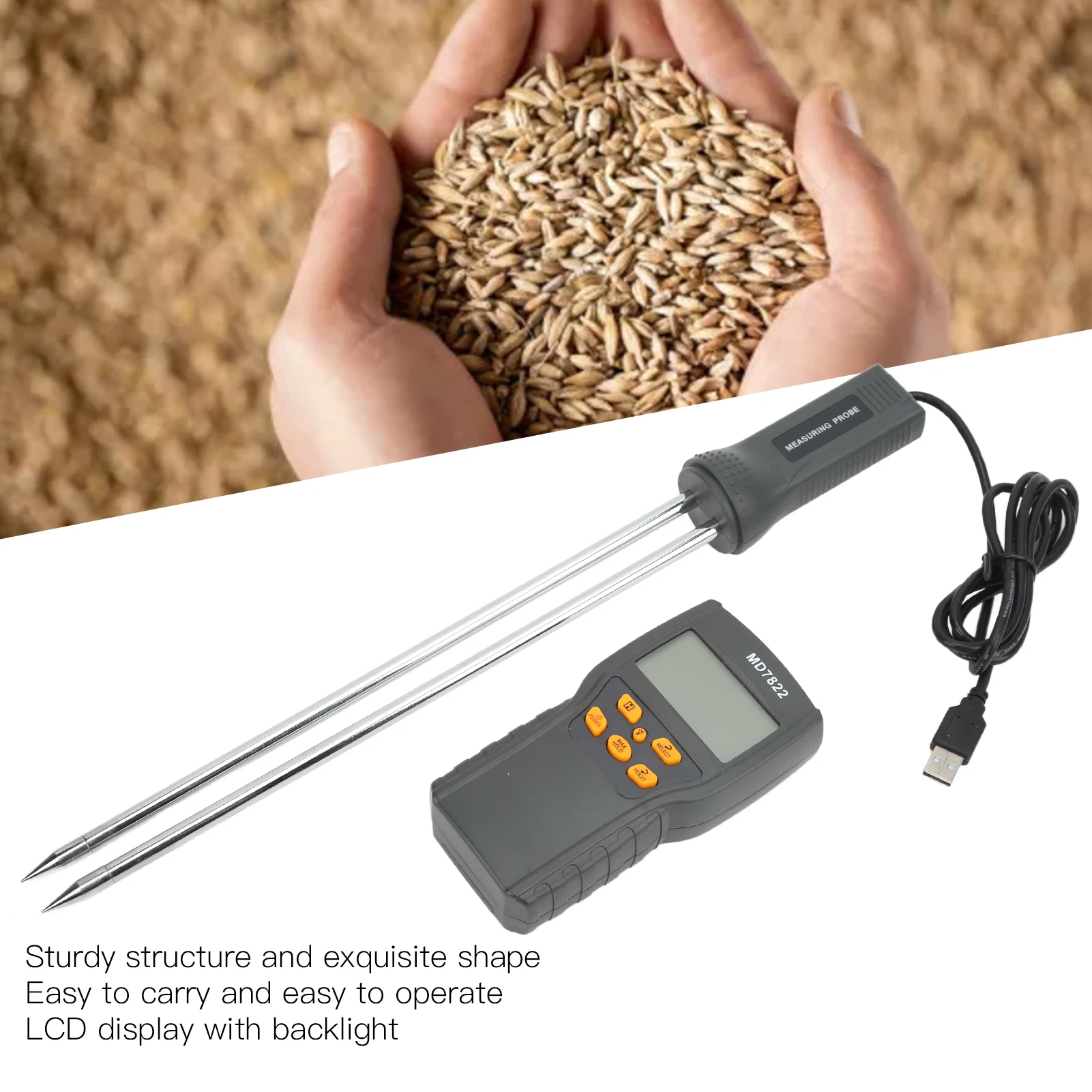 Digital Moisture Meter Food Moisture Meter Grain Moisture Tester Digital Display Electronic Detection Meter for Wheat Rice Corn
