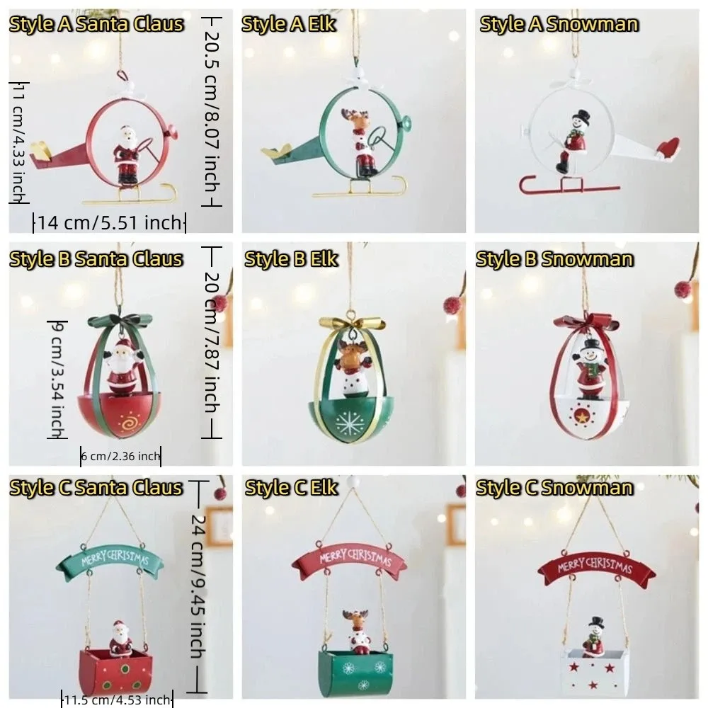 Iron Christmas Cartoon Deer Pendant Hanging Aircraft Design Xmas Hanging Ornaments Santa Claus Mailbox Ornaments Home Party
