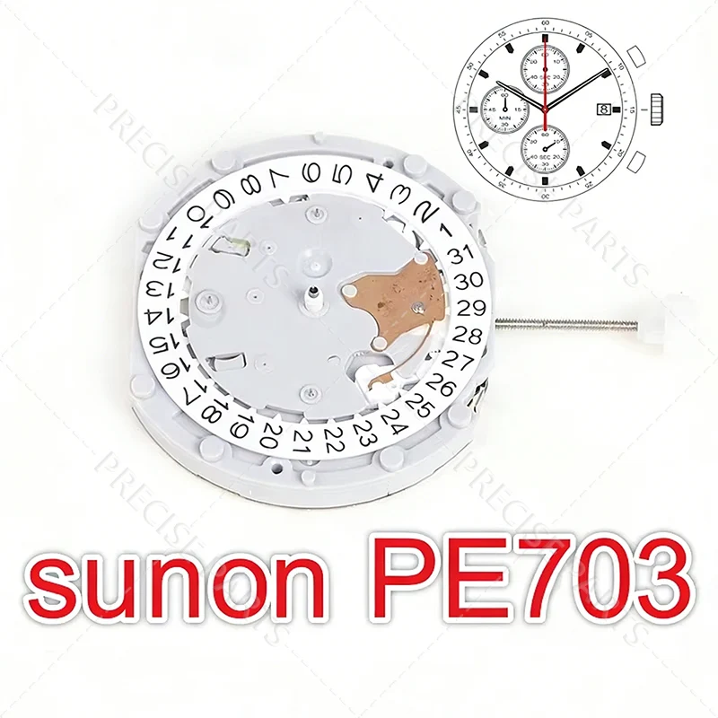 NEW PE703 Movement China Sunon PE70 Movement Three Hands With 3eyes ＆Date Small Chronograph Second ＆ Minute,Second