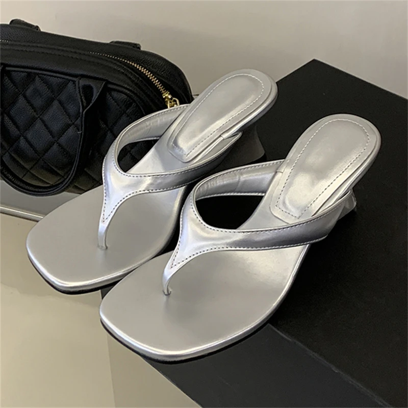 Eilyken 2026 Summer Fashion Wedges Heels Women Slippers Square Clip Toe Sandals Flip Flops Party Female Shoes Zapatos Mujer view 2