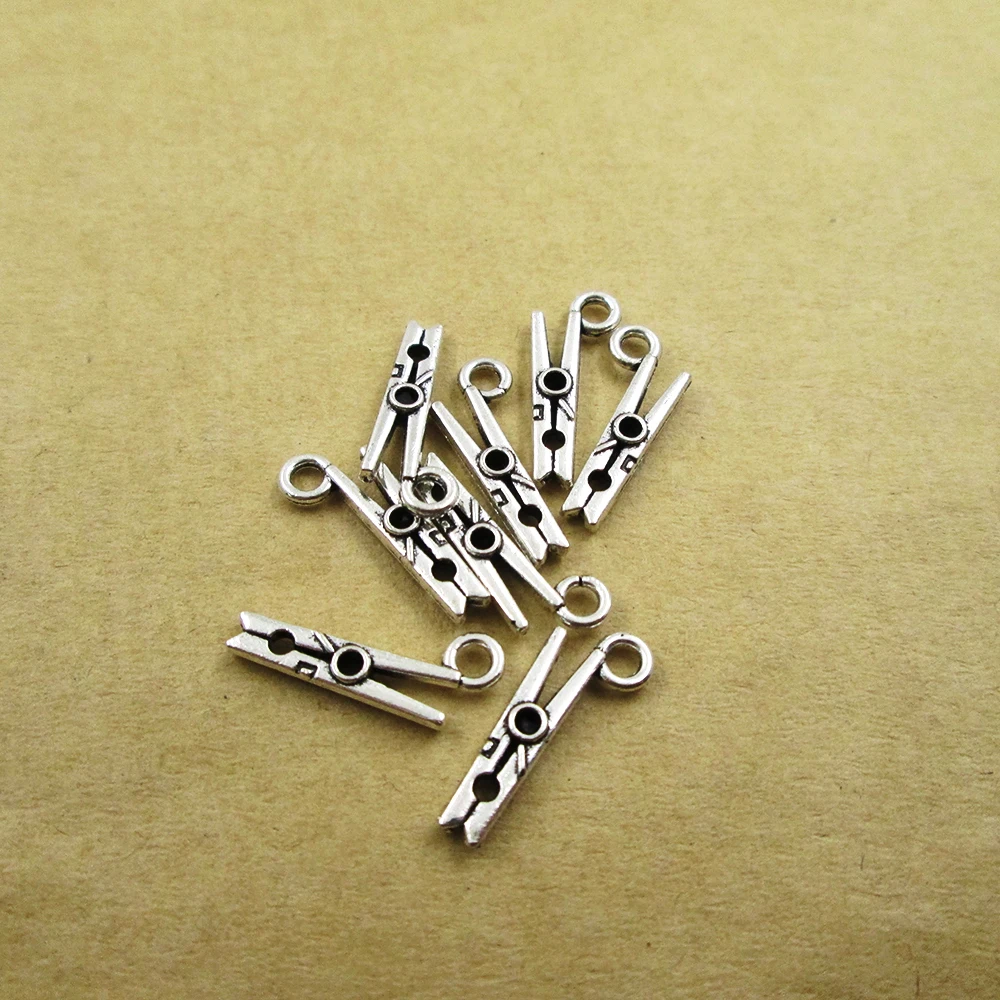 

100pcs 7*18mm Antique Silver mini clip Charms DIY Charms Pendants DIY necklace/ bracelets charms antique silver tone