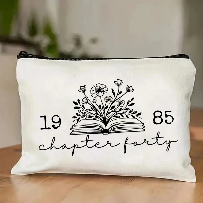 

Chapter Fourty Floral Book Makeup Bag 40 Birthday Gift Women Est 1985 Cosmetic Bag Trendy Zipper Accessories Pounch Retro Bags