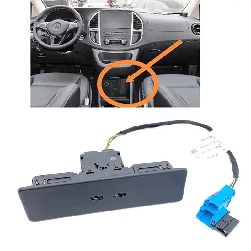A4486830600 Genuine Car Charger USB C Type-C Cable Dual Ports Fast Charging Adapter Kit For Mercedes Benz V Class Vito Metris