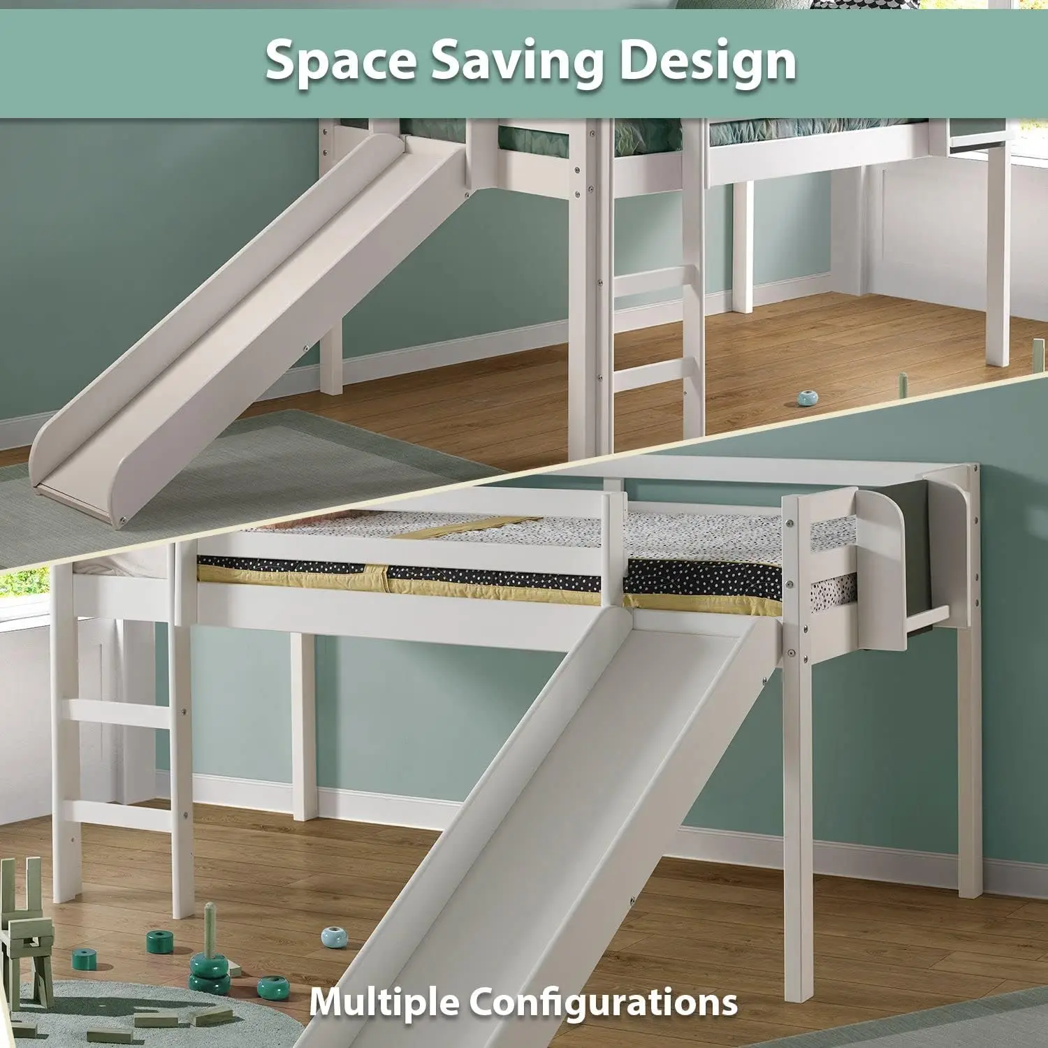 I Home Cindy tempat tidur loteng anak dengan Slide, tempat tidur loteng kembar dengan Slide, tempat tidur loteng dengan Slide, tempat tidur loteng dengan tangga, Chalkb