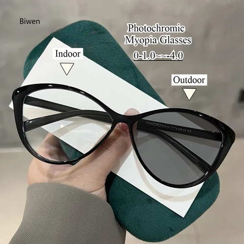 Imagen 1 del producto Gafas fotocromáticas inteligentes para miopía, gafas para miopía para mujer, gafas de sol UV para exteriores con forma de ojo de gato a la moda con menos grados
