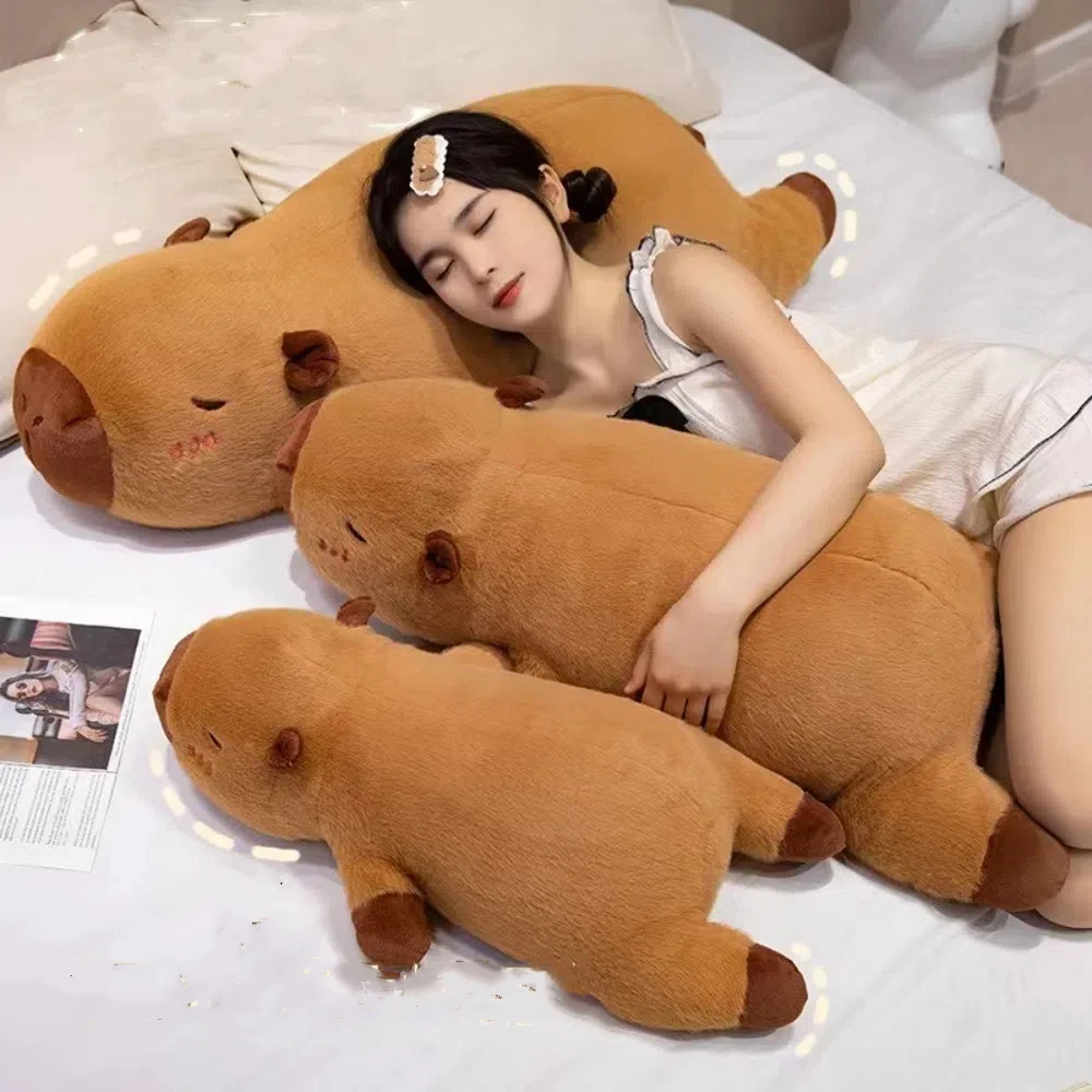 50/70/90cm Cute Stuffed Capybara Plush Toy Giant Bed Long Pillow Creative Sleep Rectangle Cushion Home Decor