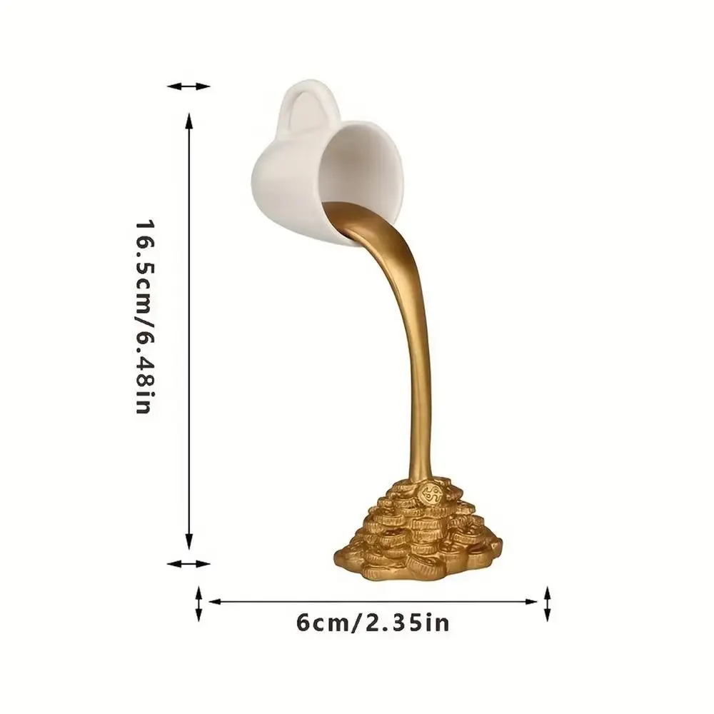 Figura de taza flotante de oro líquido, novedad, adornos de café derramantes de monedas, divertidas figuritas de taza de café flotante de resina para oficina